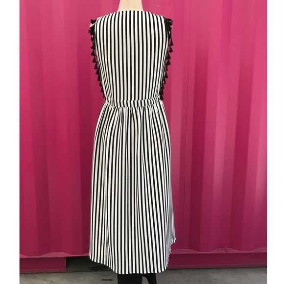 Eva Franco Anthropologie Black/White Stripe Tassel Dress - Picture 4 of 5